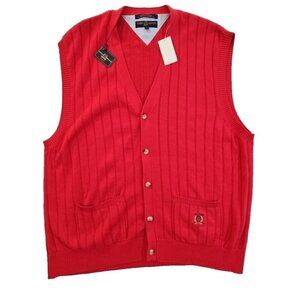 Tommy Hilfiger Sweater Men's XXLarge Red Button Up Sleeveless Vest NWT